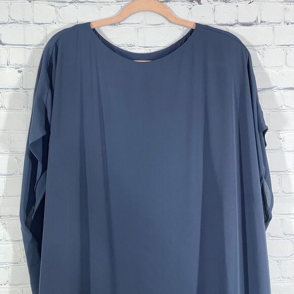 J Jill Wearever Collection Tunic Dress Small Navy Blue Sheer Minimalist Preppy - Picture 3 of 14